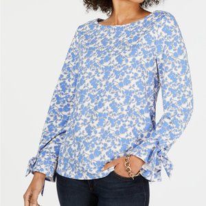 Charter Club Tie-Sleeve Floral-Print Top